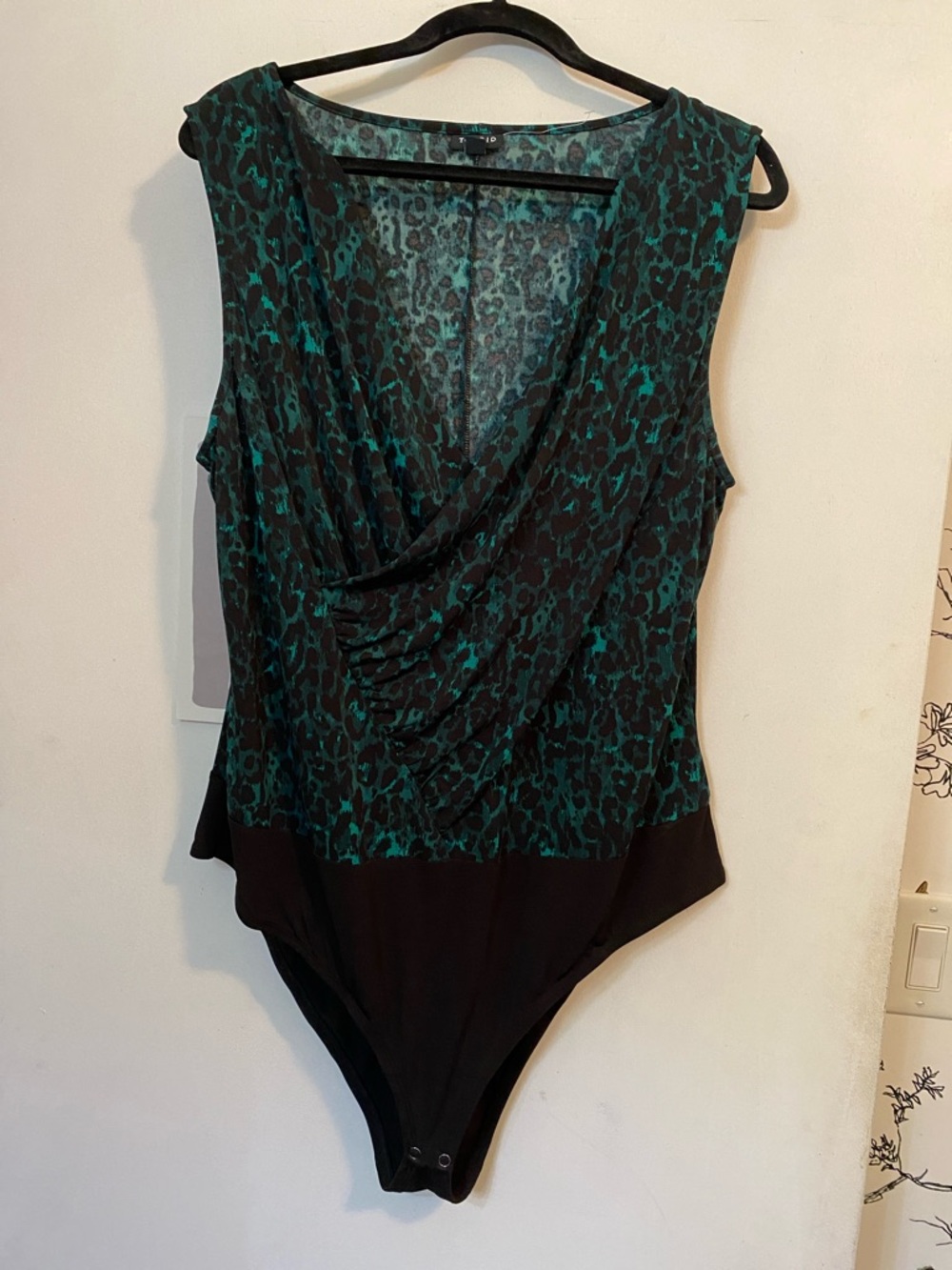 torrid Teal/Green and Black Leopard-Print Draped Bodysuit